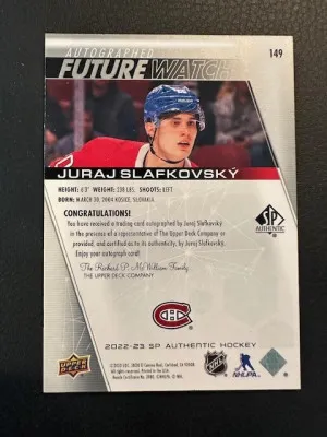 2022-23 SP Authentic - Juraj Slafkovsky - Furure Watch auto /999 back